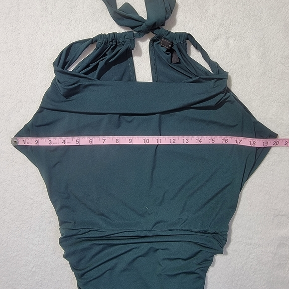 BCBG MAXAZRIA Dark Green Hunter Ruched Draped Bodycon Halter Dress Size M - Picture 8 of 9